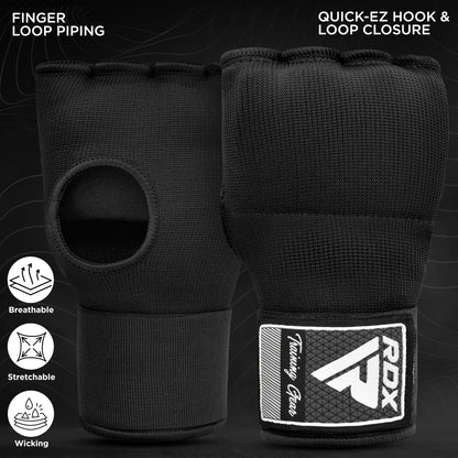 RDX Training Boxing Inner Gloves Hand Wraps MMA Fist Protector Bandages Mitts, Medium, Black