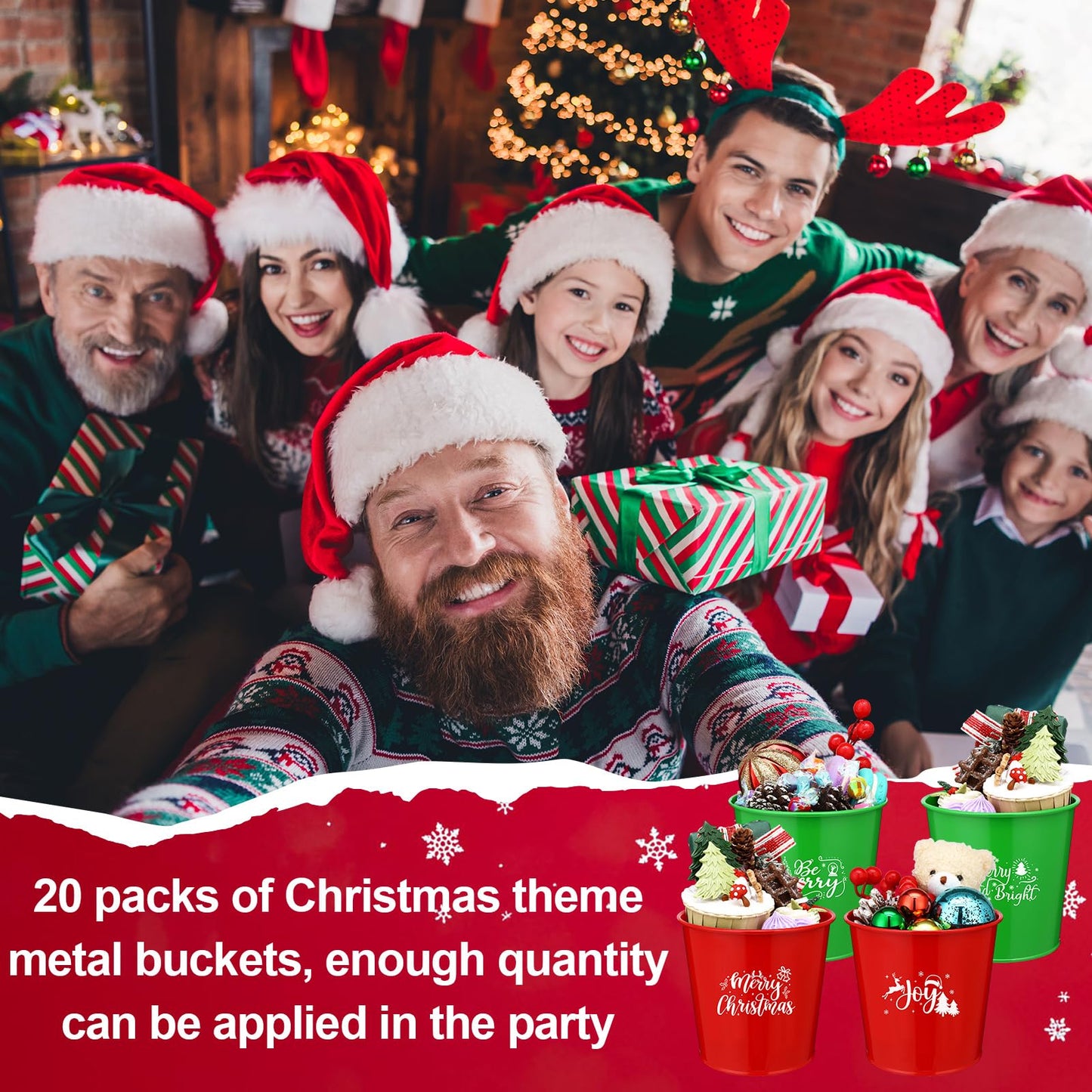 LIUBUJINGYING 20 Pcs Christmas Metal Buckets Christmas Galvanized Flower Planters Pots Red Green Farmhouse Metal Pail Rustic Decorative Gardening Containers for Party Home Xmas Outdoor Indoor Decor