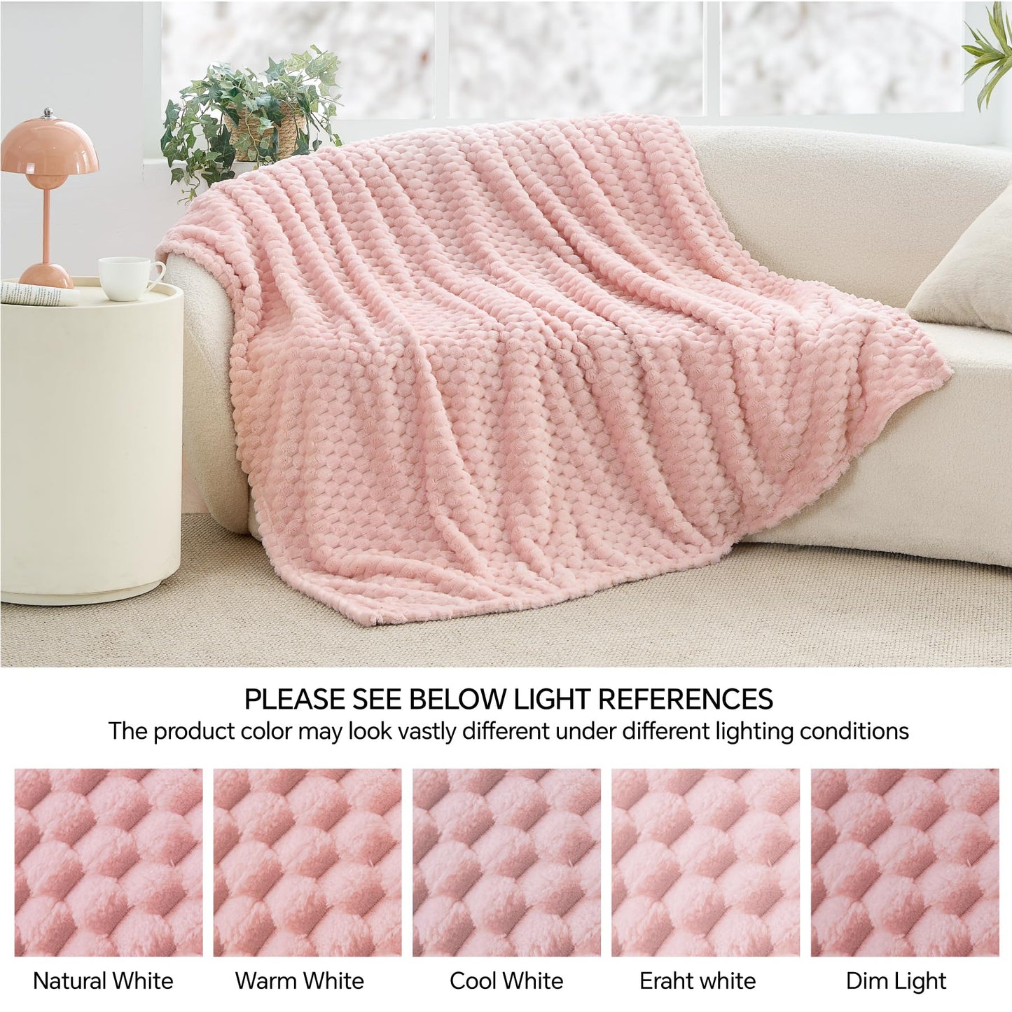 BEDELITE Fleece Decorative Blanket - 3D Jacquard Pink Throw Blankets for Women's Couch & Bed, Soft and Cozy Warm Plush Fluffy Blanket, Cute Birthday Gift for Women, 50x60 Inches