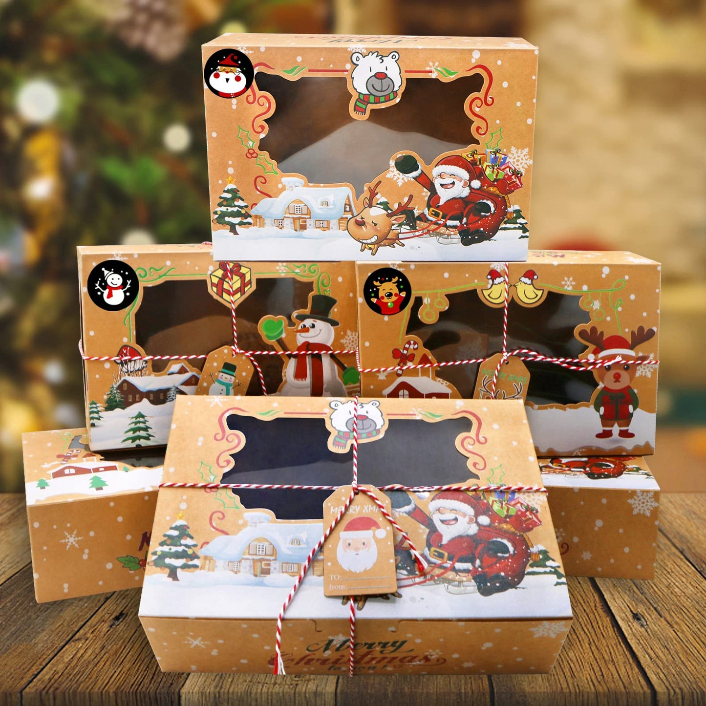 ZMCINER 12 PCS Christmas Cookie Boxes with Window Christmas Bakery Boxes Treat Boxes Baking Boxes for Gift Giving for Pastries, Cupcakes, Brownies, Brown Kraft Bakery Boxes 8.75 x 5.75 x 2.75 Inches