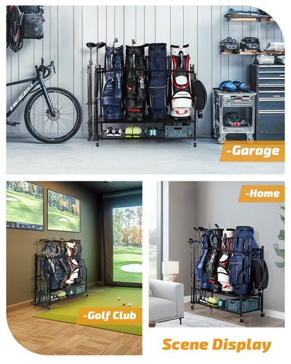 PLKOW 4 Golf Bag Organizer Garage Storage, Extra Large Golf Bag Storage Rack for Golf Bag, Golf Clubs and Golf Accessories, Golf Storage for Garage, Golf Clubs, Basement
