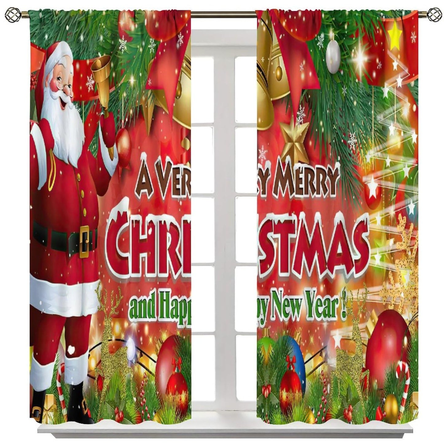 ICMOLYYENLO Christmas Blackout Curtains Merry Christmas Balloon Tree Snowflake Santa Claus Gift Pattern Printed Curtains Suitable for Bedroom Living Room Decoration 42x45 Inches
