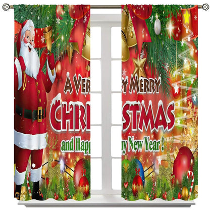 ICMOLYYENLO Christmas Blackout Curtains Merry Christmas Balloon Tree Snowflake Santa Claus Gift Pattern Printed Curtains Suitable for Bedroom Living Room Decoration 42x45 Inches