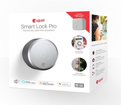 August Home Smart Lock Pro + Connect Hub - Wi-Fi Smart Lock for Keyless Entry - Works with Alexa, Google Assistant, and more – Silver