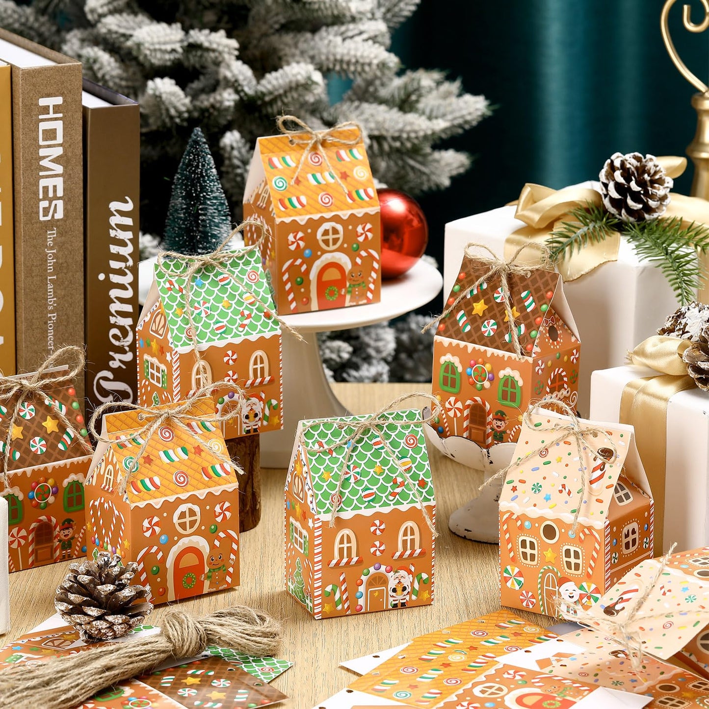 Zhanmai 48 Pcs Christmas Treat Boxes Candy Gingerbread House Mini Christmas Party Favor Box Small Paperboard Gift Container for Xmas Holiday Party Treat Cookie Goodie Snack Gift Packaging