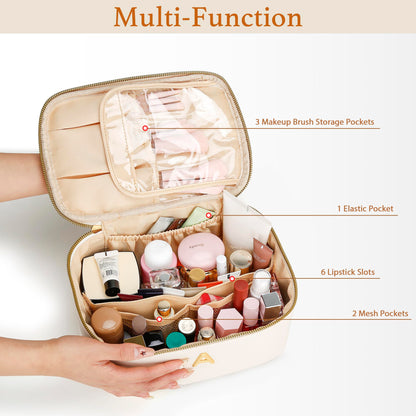 CLOUDWINGS Gifts for Women Travel Makeup Bag Personalized Cosmetic Bag Portable Large Capacity Toiletry Bag(Beige-A)