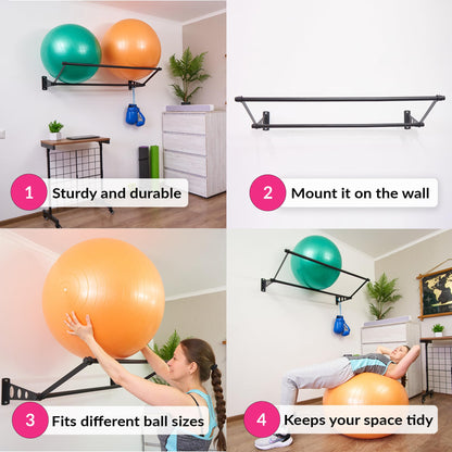 ODOXIA Exercise Ball Holder | Organize Your Space | Wall Mounted Rack | Yoga Ball Holder | Exercise Wall Mount | Fitness Therapy & Stability Rack | for Gyms, Studios, Home Gyms