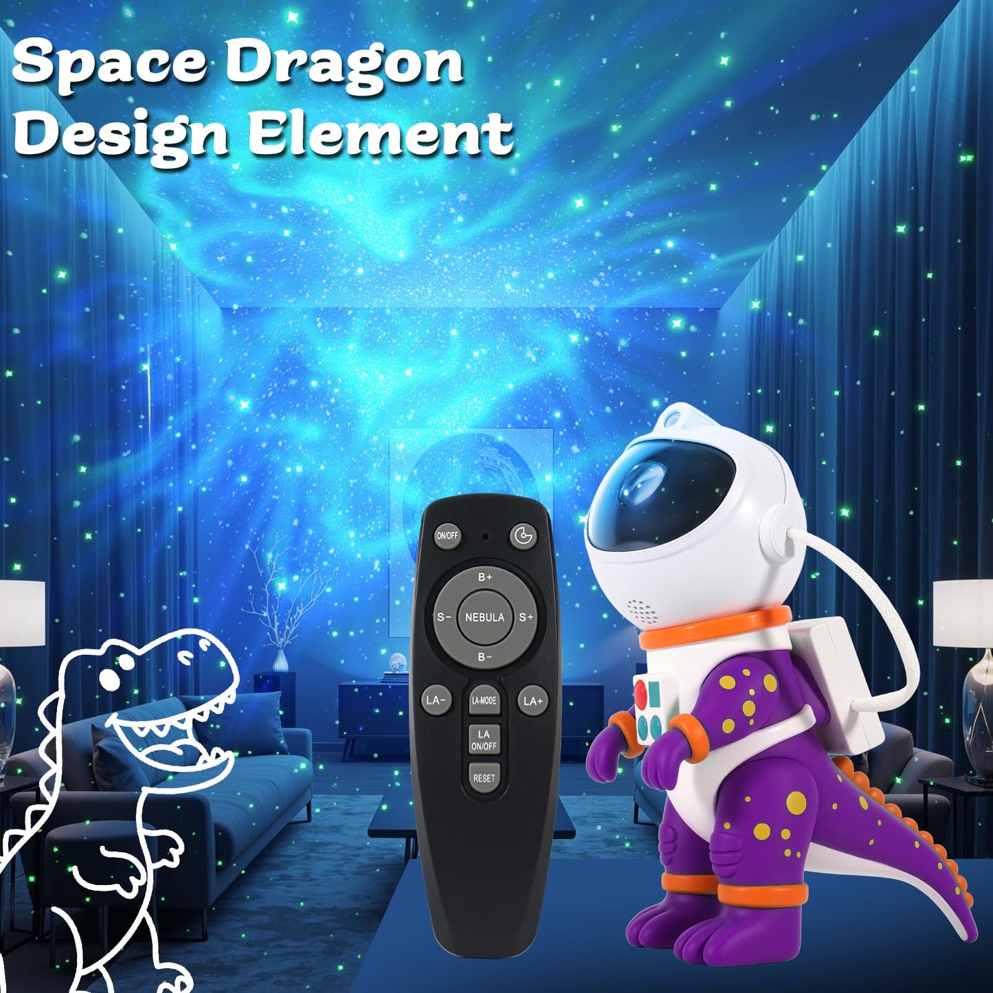 LOVME Galaxy Star Projection Night Light, Dinosaur Astronaut Space Projector with 8 Modes Starry Nebula Effects, Timer & Remote Control, Bedroom Ceiling Decor for Kids, Christmas Birthday Gift(Purple)