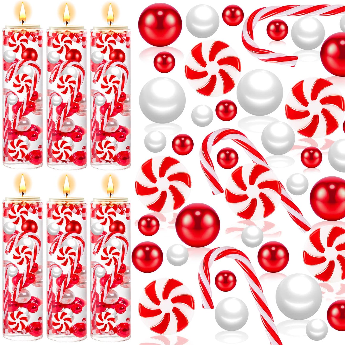 ZHWKMYP 360Pcs Christmas Floating Vase Filler for Centerpieces, Christmas White and Red Candy Cane Vase Fillers for Table Decorations