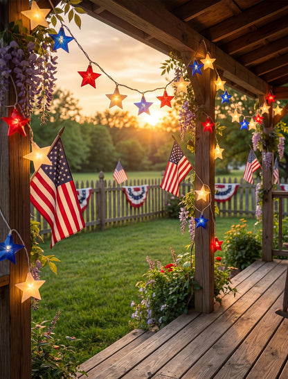 Romasaty 12FT Red White Blue Star String Lights, 4th of July Decorations Lights with 20 LED Star Lights, Plug in Patriotic Lights for Indoor Outdoor Independence Day Memorial Party Home Patio Decor