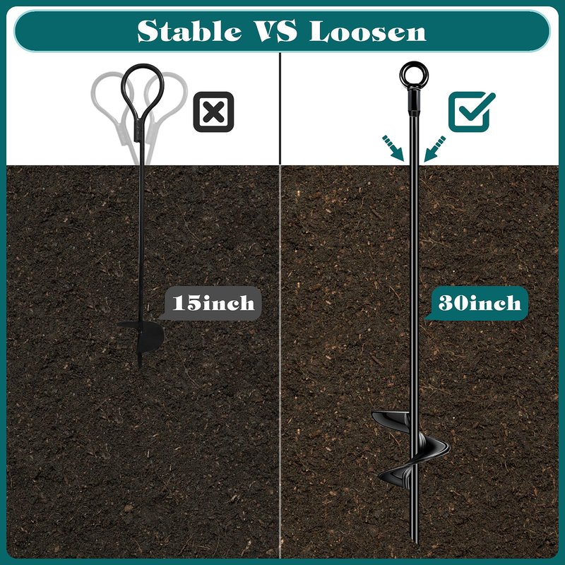 6 Pcs 30 Inch Auger Earth Anchor Shed Anchor Kit Spiral Blade Heavy Duty Shed Anchors Wind Stakes for Trailer, Shelters, Tents, Canopies, Trapping, Swing Sets