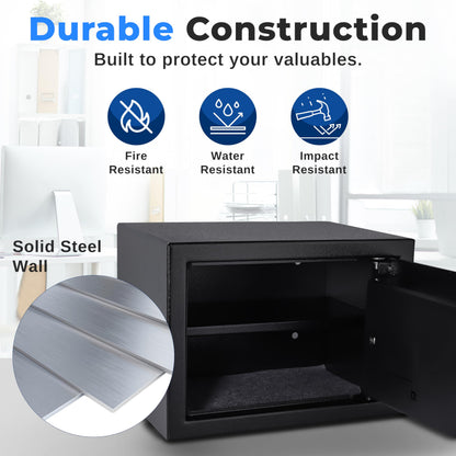 SereneLife Electronic Fingerprint Safe | Heavy Duty Money Safebox | Digital Touch Pad Lockbox with Code & 2 Keys | Small Safe Box for Home or Office, Secure Cash, Firearms | 13.8’’ x 9.8” Black