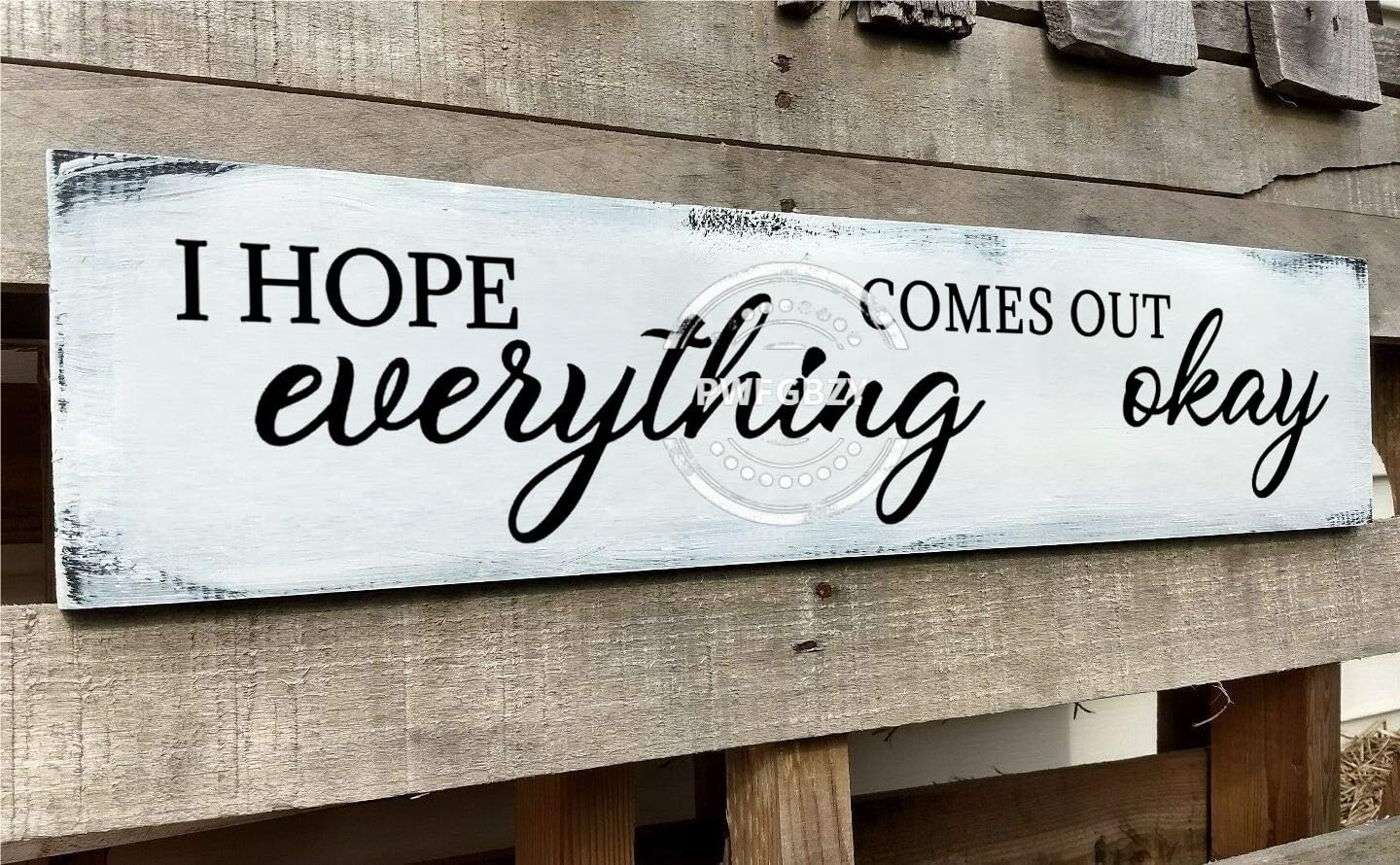 Bathroom Sign - Farmhouse Bathroom Decor, I Hope Everything Comes Out Ok Sign, Hope It All Comes Out Okay Sign Wooden Farmhouse Decoration for Home 6x16 Inch