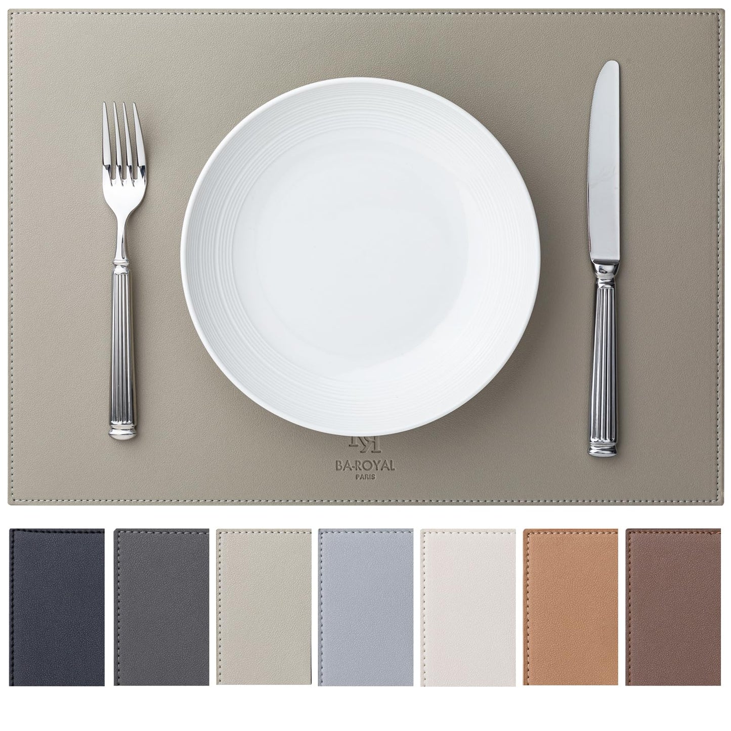 Baroyal Faux Leather Placemats Set of 6 Vinyl Washable Wipeable Table Mats for Kitchen Dining Table Heat Resistant Waterproof Indoor/Outdoor Placemats Non-Slip Easy Clean Place Mats-Almond Birch