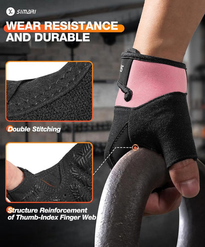Breathable Workout Gloves for Men & Women - Padded Grip, Full Palm Protection | Black & Pink Sizes Available