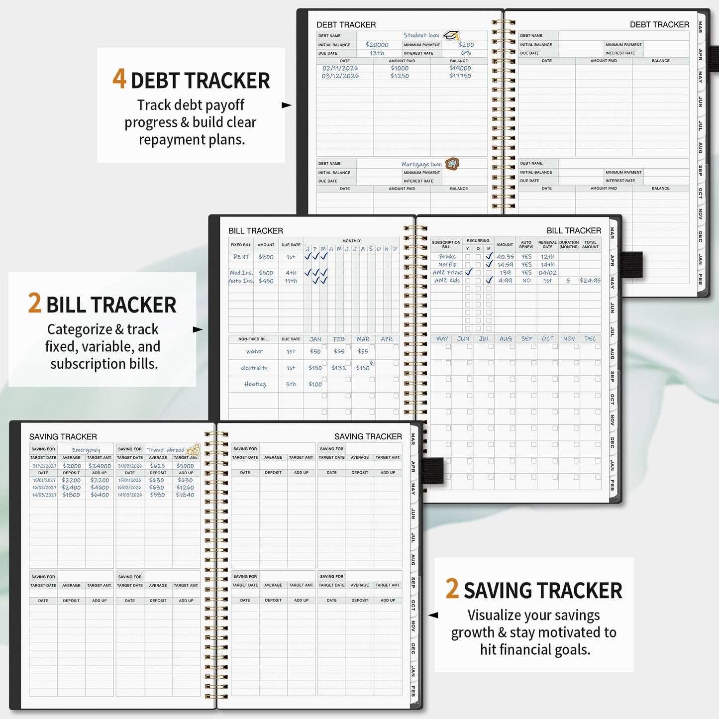 Budget Planner - Monthly Budget Book for Daily Expense Tracking, Business, Debt, Savings, B5 (7.3" x 10.15") Undated Financial Planner with Stickers Manages Your Money Effectively Anytime, Black