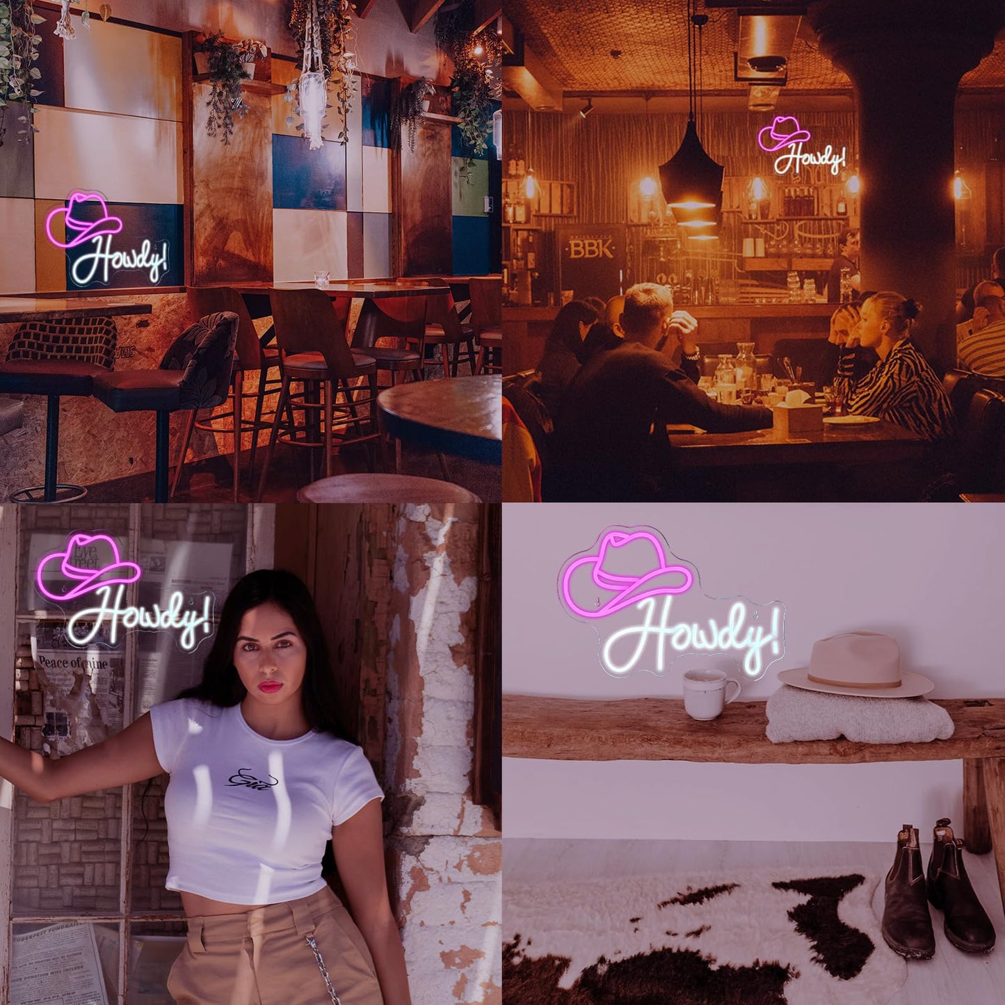 ineonlife Cowboy Hat Neon Sign Howdy Neon Lights Pink Led Neon Signs Preppy Girls for Wall Decor Light Up Sign for Bar Beer Bedroom Living Room Beauty Girls Club Decoration Gifts