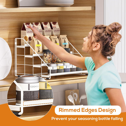 Spice Rack Organizer for Cabinet, 4 Tiered Spice Rack Organizer, Tiered Adjustable Spice Shelf for Kitchen Countertop Pantry Organization (Bright Black)