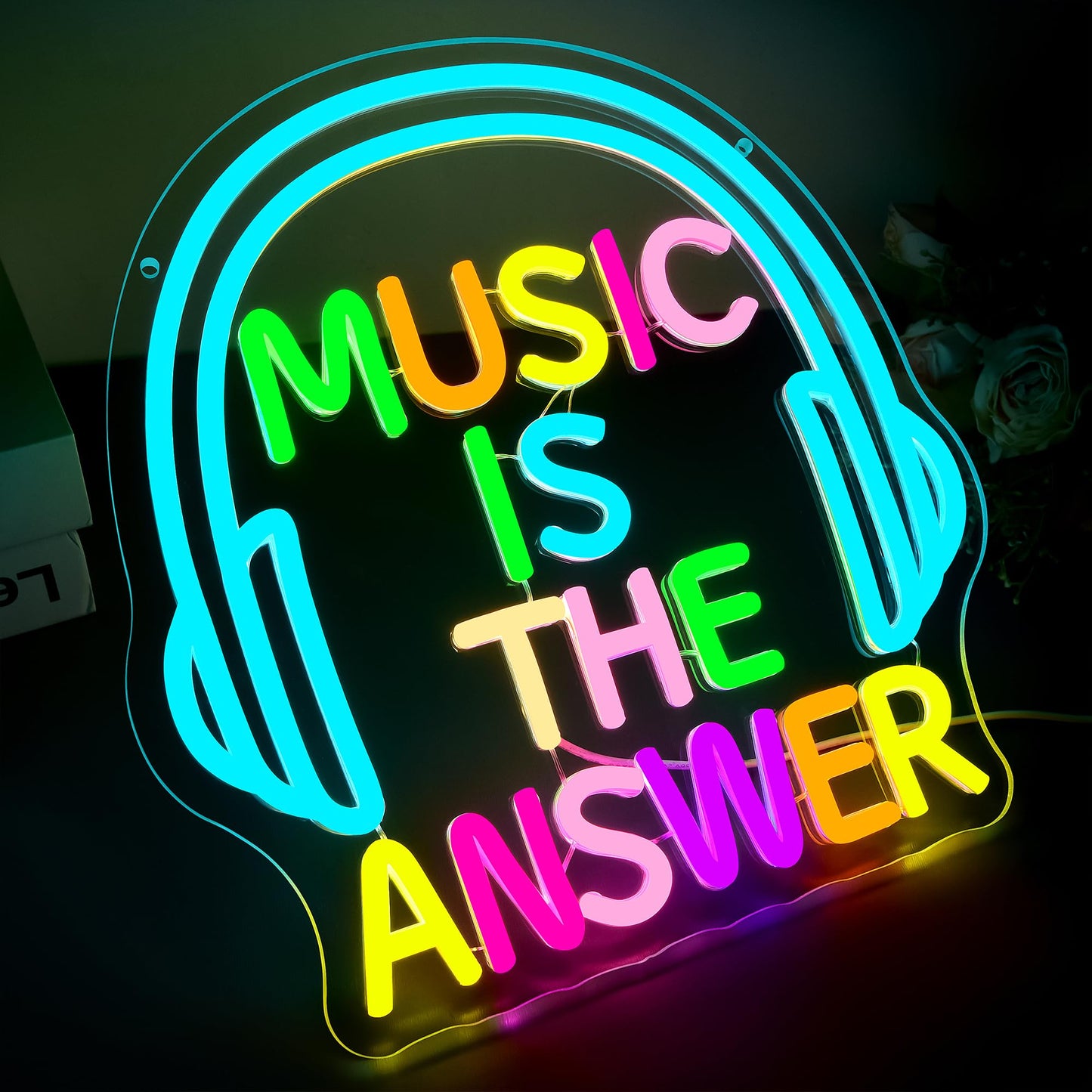 Music Neon Sign for Wall Decor Music Is The Answer LED Neon Light for Studio Dimmable Bar LED Sign for Livehouse Bar Party Bedroom Rock And Roll LED Light Birthday Gifts Size 12.5 * 12.1In(TWP304)