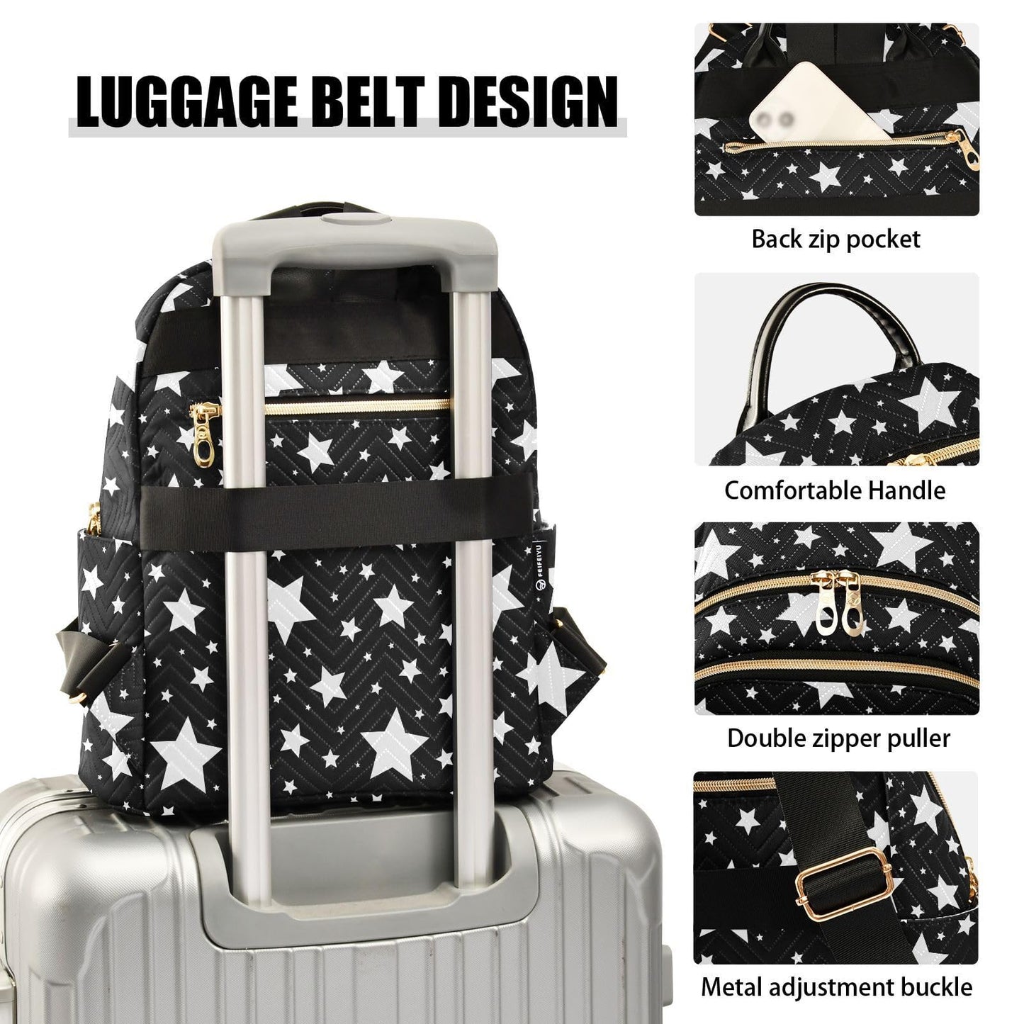 Sletend Mini Backpack Star Black White Fashion Backpack Purse for Women,Handbag Shoulder Bag Casual Daypack, Ladies Gift for College Work (S)