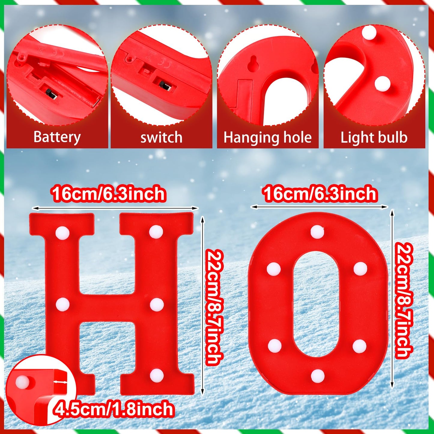 6 Pcs Lighted Christmas Ho Ho Centerpiece Decoration LED Letter Lights Sign Xmas Centerpiece Table Decor Christmas Tabletop for Bedroom Home Room Party Indoor Decor(Red,8.7 inch)