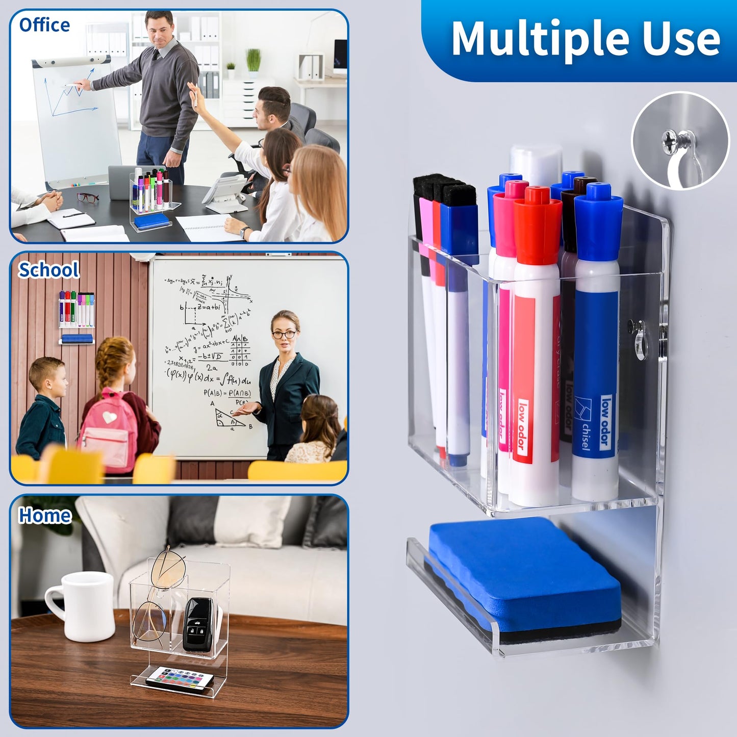 VieFantaisie Dry Erase Marker Holder, Wall Mounted Marker Holder for Remotes, Makeup, Acrylic Pen Organizer for Whiteboard, Office, Classroom, Wall Pen Pencil Storage for Classroom Organization