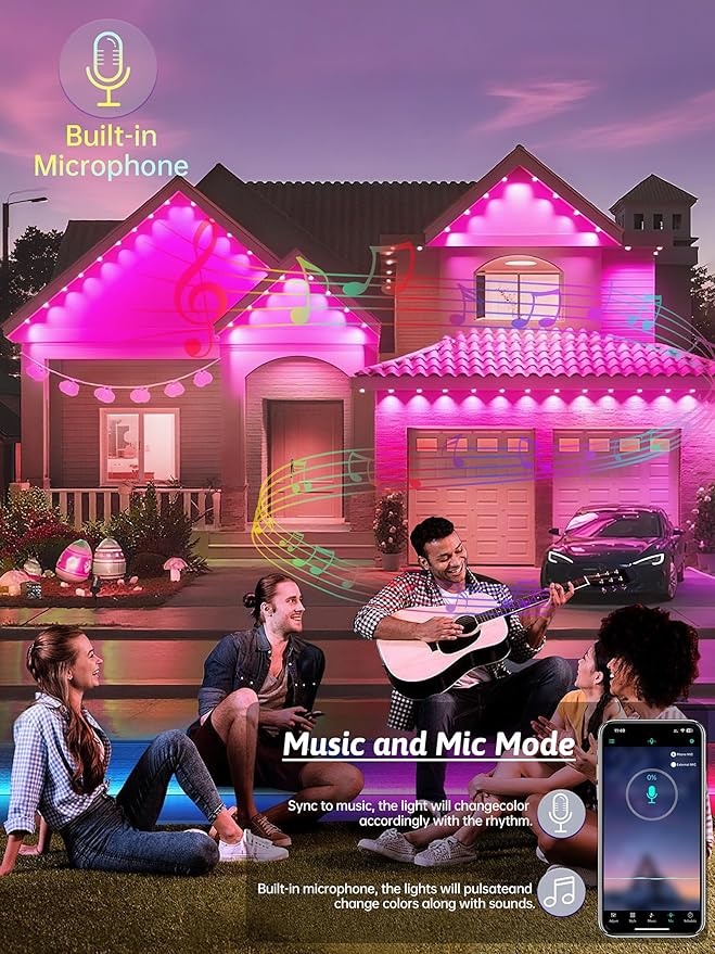 Permanent Outdoor Lights, 100FT RGB IP67 Waterproof Eaves Lighting, Smart LED Outside House Lights with App/Remote Control for Halloween, Christmas Decor, Holiday, Party, Daily, All Year-Round
