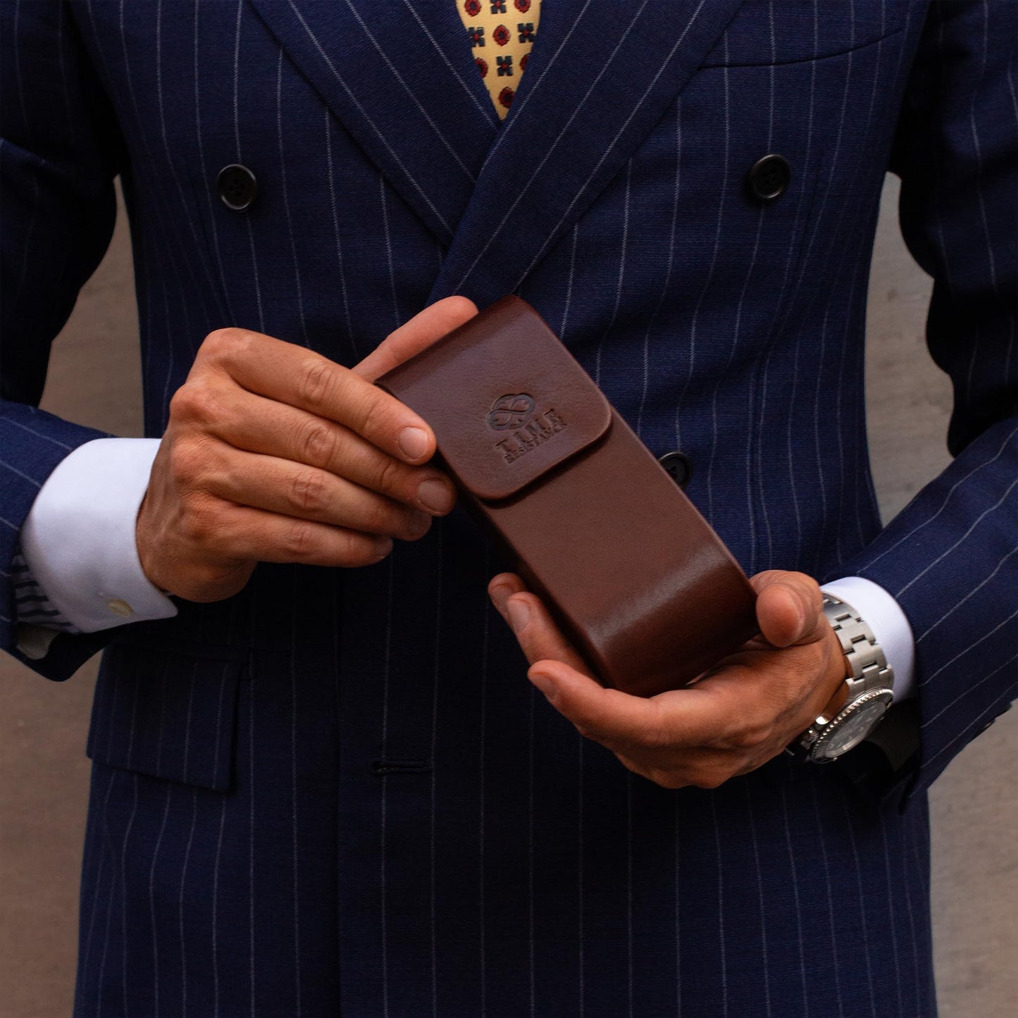 Time Resistance Leather Glasses Case - Hard Shell Leather Glasses Case - Made in Italy (Brown)
