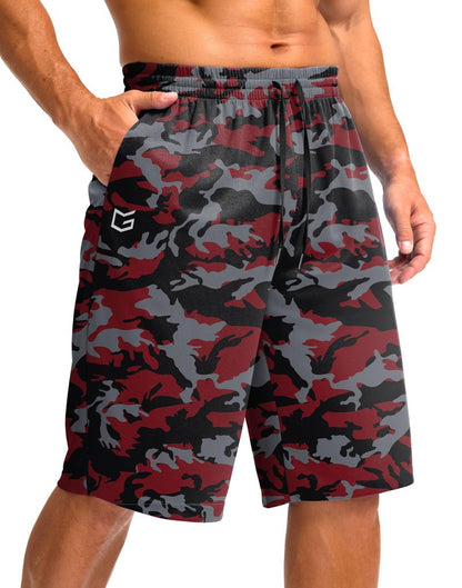 G Gradual Men's Athletic Shorts with Pockets 9" / 11" Long Basketball Shorts Lightweight Quick Dry Gym Workout Shorts for Men(Red Camo,M)