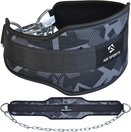 AQF Dip Belt for Weightlifting - Weight Belt with 36" Heavy Duty Steel Chain - Neoprene Padded Back Support Gym Lifting Belt for Powerlifting, Bodybuilding, Squat, Fitness & Pull up Training