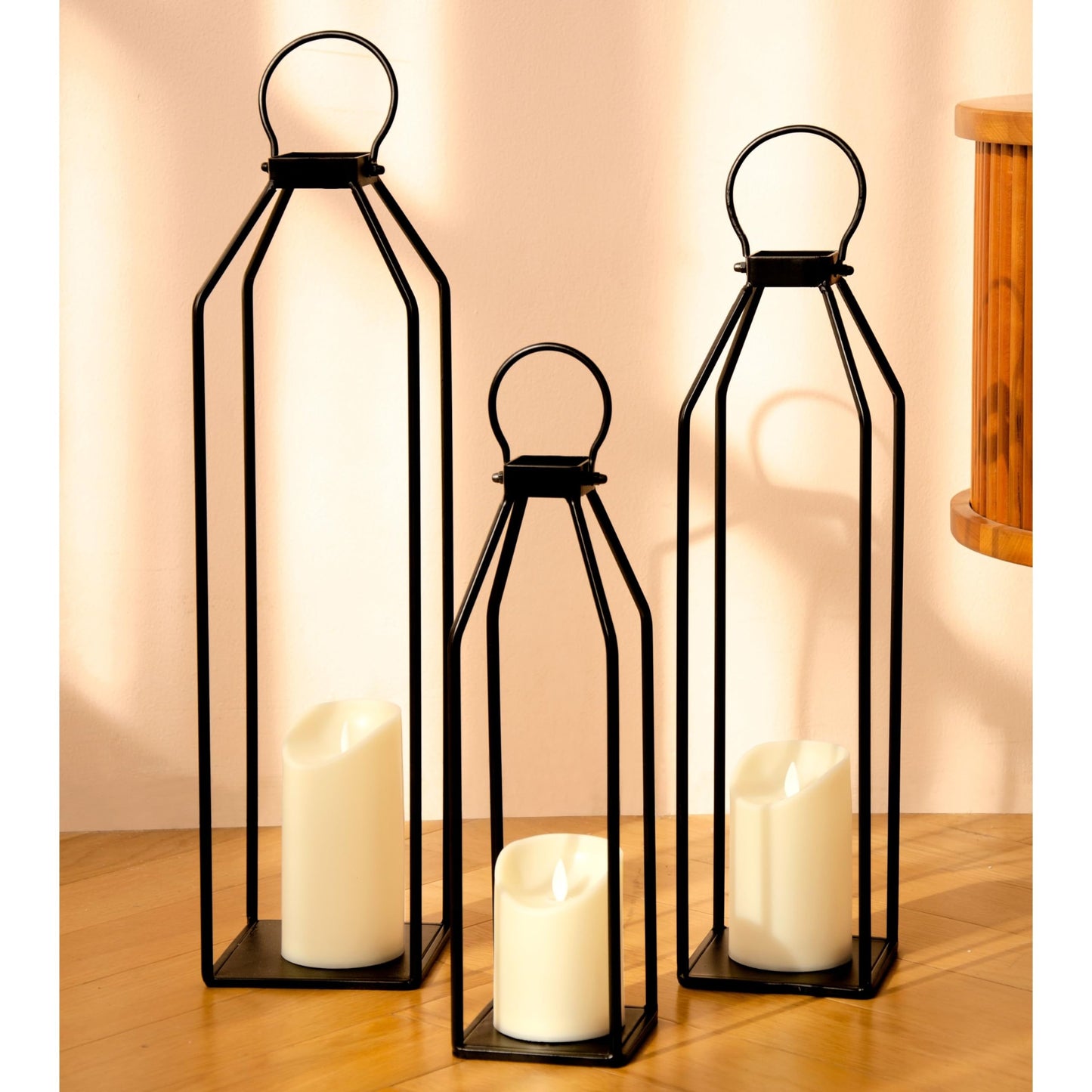 Perfnique Modern Farmhouse Lanterns, Set of 3 Black Metal Lanterns w/ 6hr Timer Flickering Flameless Candles, Decorative for Outdoor Decor, Front Porch, Indoor, Patio, Garden, Fireplace, Christmas
