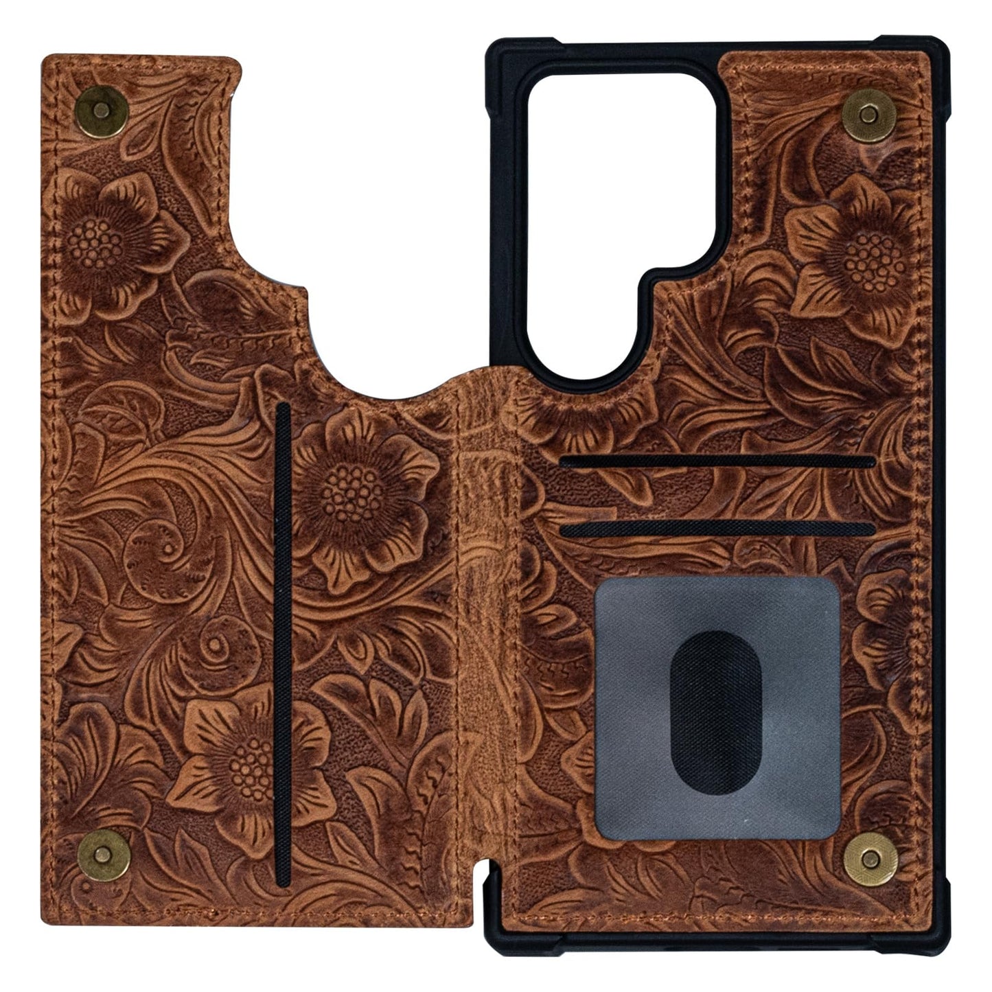 RMAWRAD Leather Case Compatible with Samsung Galaxy S24 Ultra Wallet 6.9",Genuine Leather Shockproof Anti-Fall Case, Flip Cover with Card Slot, Double Magnetic Buckle,Kickstand Durable Brown