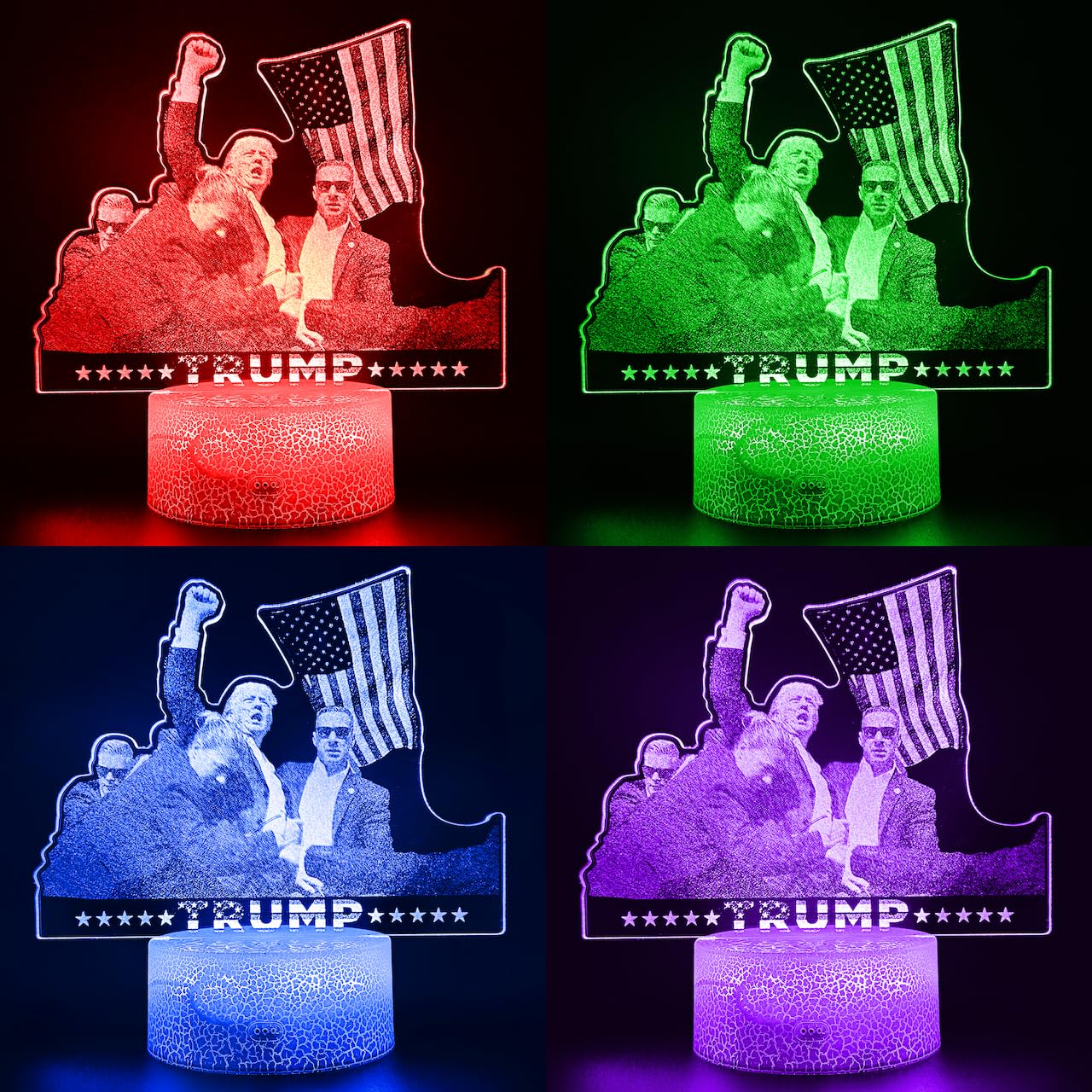 Ikavis 3D Trump Fan LED Night Light 2024, MAGA Patriotic Illusion Lamp, 7 Color Changing Illusion Lamp with Touch Control, Presidential Collector Gift