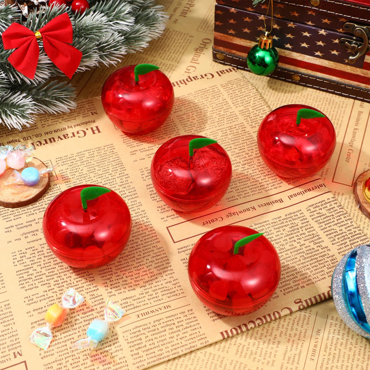 Cabilock 12 Pack Plastic Apple Shaped Candy Containers - Food-Grade Apple Boxes for Teachers Appreciation Present, Bulk Candy Jars with Lids for School Classroom, Party Favors, Christmas Decor