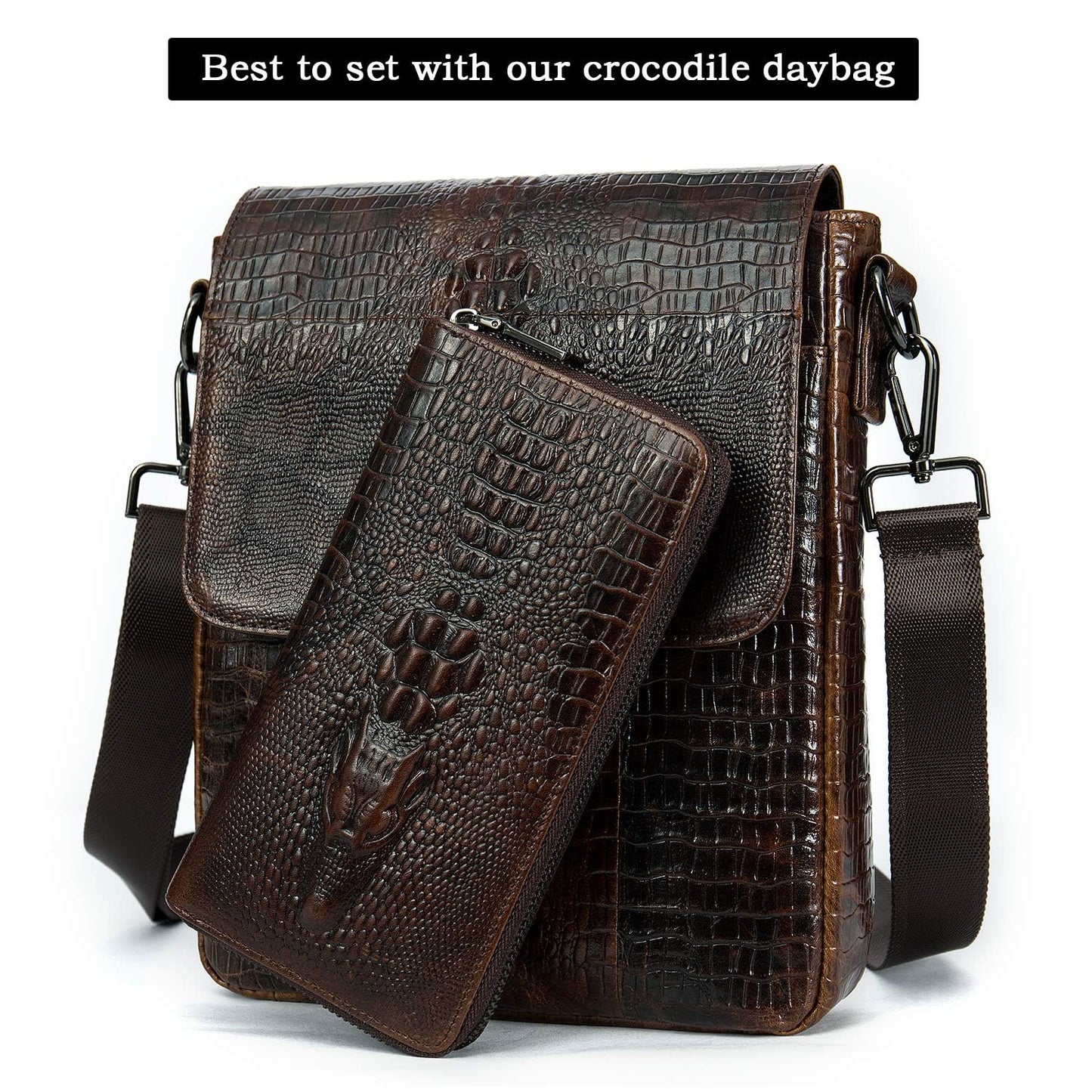 Glorixen Genuine Leather Clutch Bag for Men Handbag Multipurpose Wallet Fashion Card Holder Purse Fold Black (C-Brown)