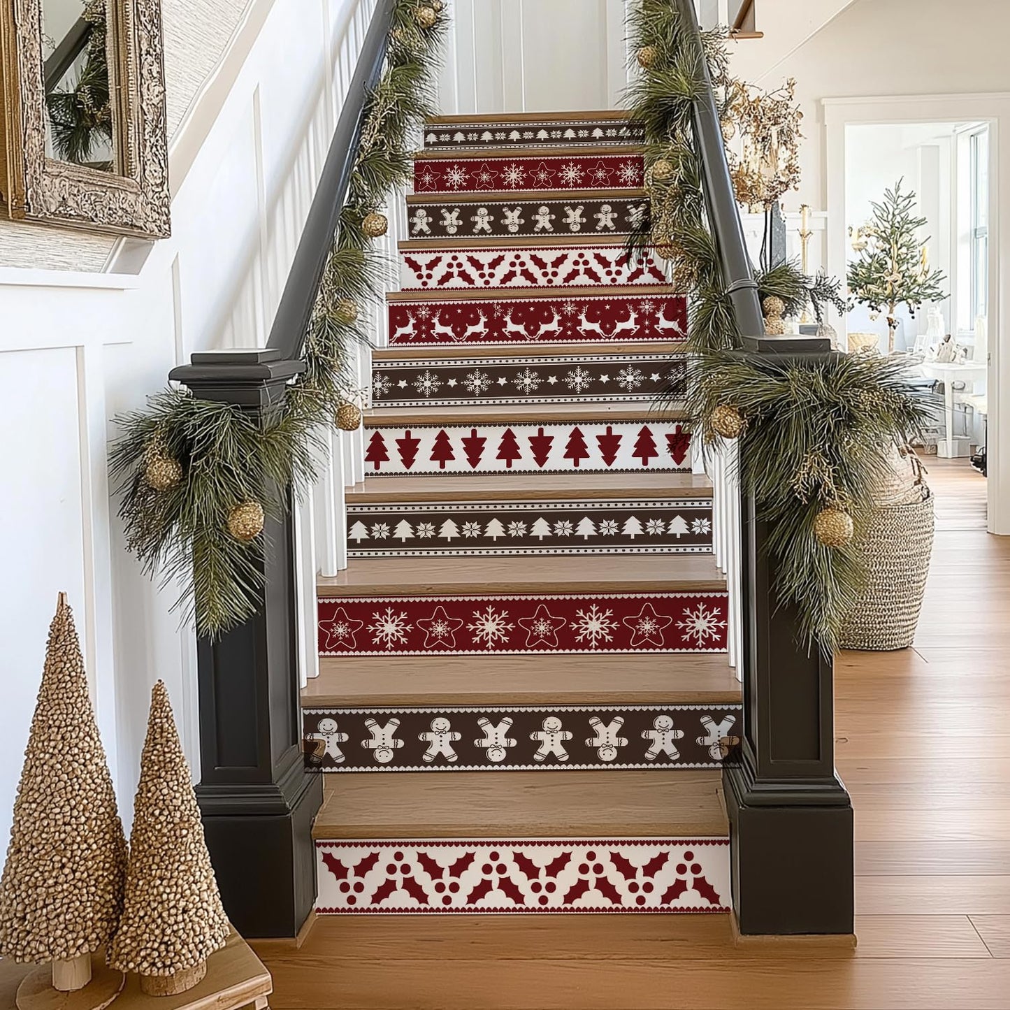 Funlife Christmas Peel and Stick Stair Risers Decals Staircase Christmas Decorations, 39.37"x7.09" Xams Pattern 14PCS