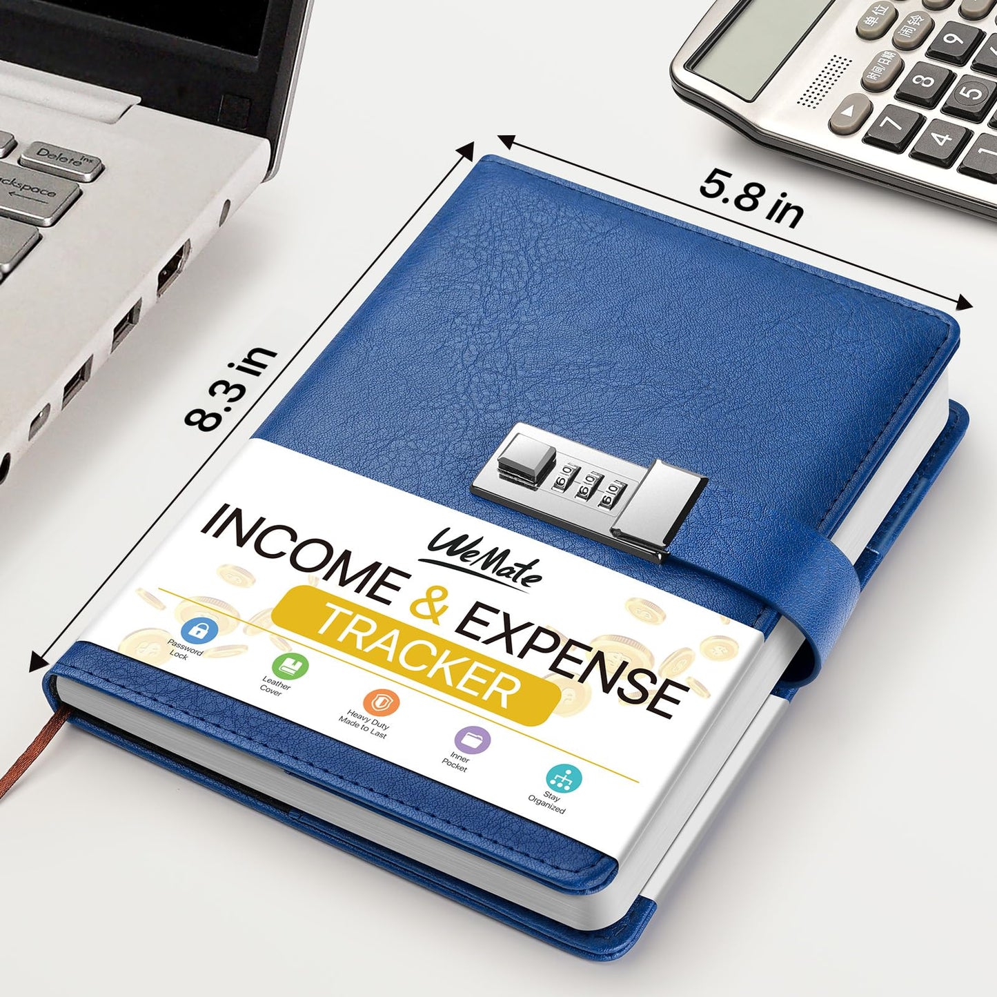 WEMATE Accounting Ledger Book with Lock, Accounting Log, Tracking Income & Expenses Deposits, Expense Tracker Notebook for Small Business Bookkeeping & Personal Use A5 Blue 8.5x5.3"