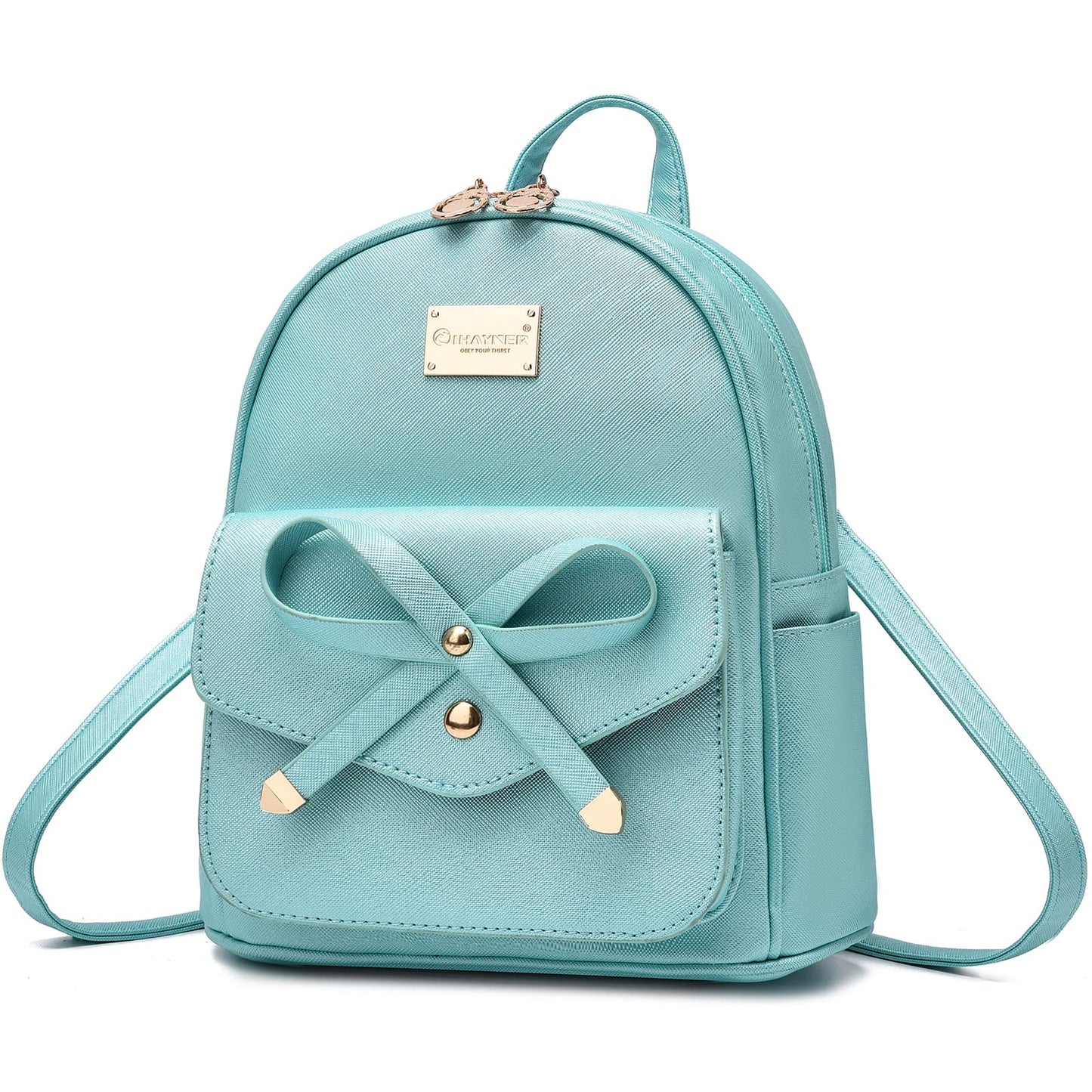 I IHAYNER Girls Bowknot Small Leather Backpack Cute Backpacks for Teen Girls Mini Backpack Purse for Women Mini Backpack for Girls Pearl Blue