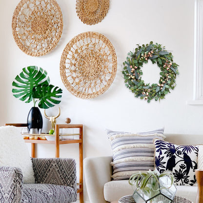 Bibelot 20inch Artificial Eucalyptus Wreath Green Leaves White Berry Big Berries Wreath for Front Door All Seasons Decoration Year Round Decor Home Decor