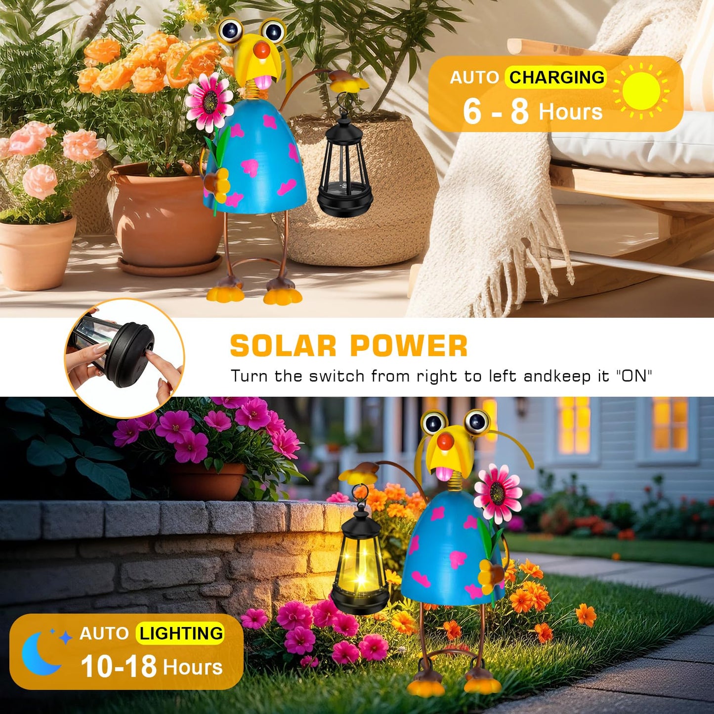Solar Garden Lights Dog Statue with Solar Lantern Lights,13.38in Tall Dog Decor Outdoor Figurine Lights,Birthday Gifts for Women Mom Grandma,Big Metal Decorative Stakes for Patio,Porch,Yard Art,Lawn