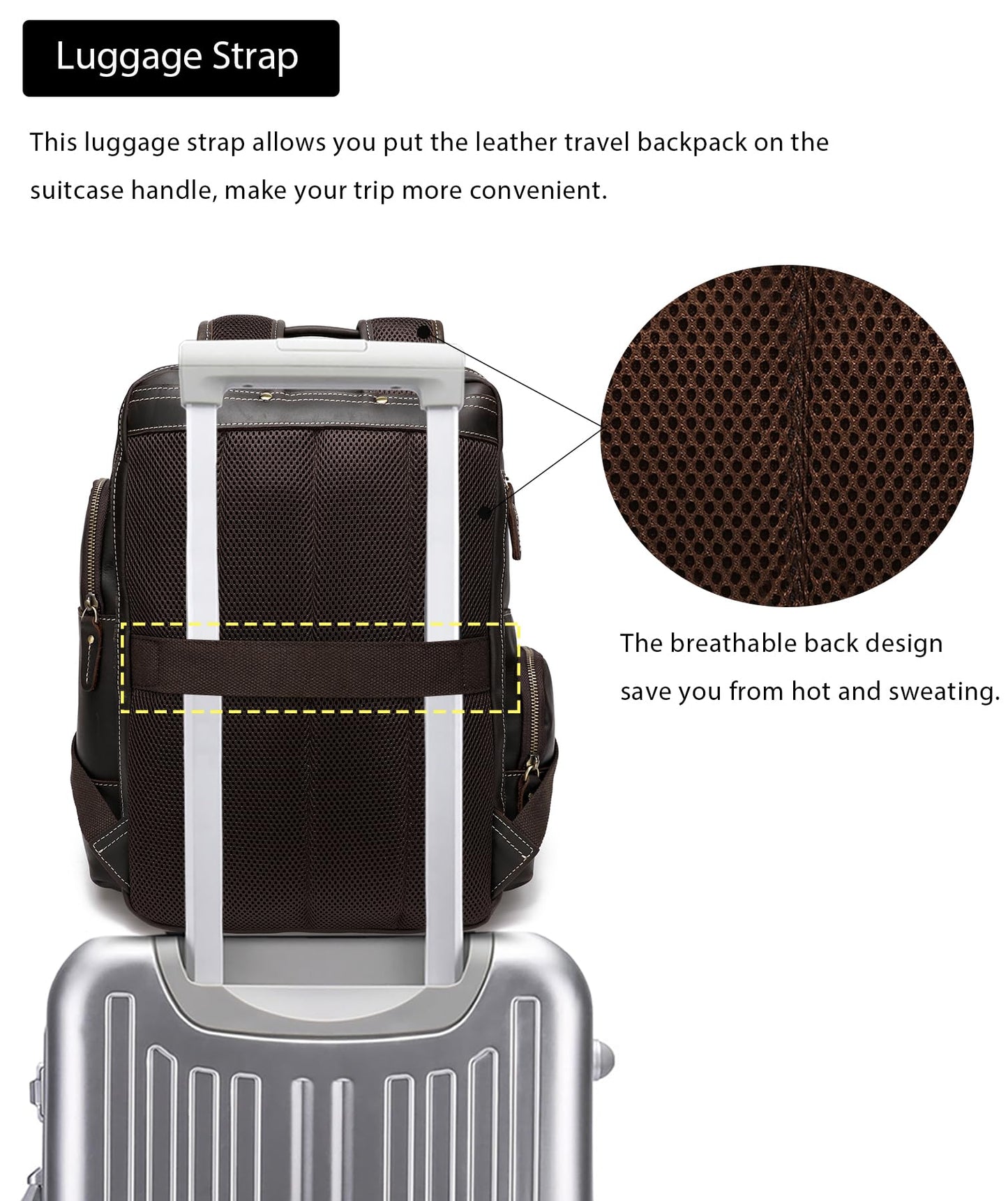 LANNSYNE Vintage Genuine Leather Backpack for men, 15.6" Laptop Backpack Travel Camping 24L Rucksack