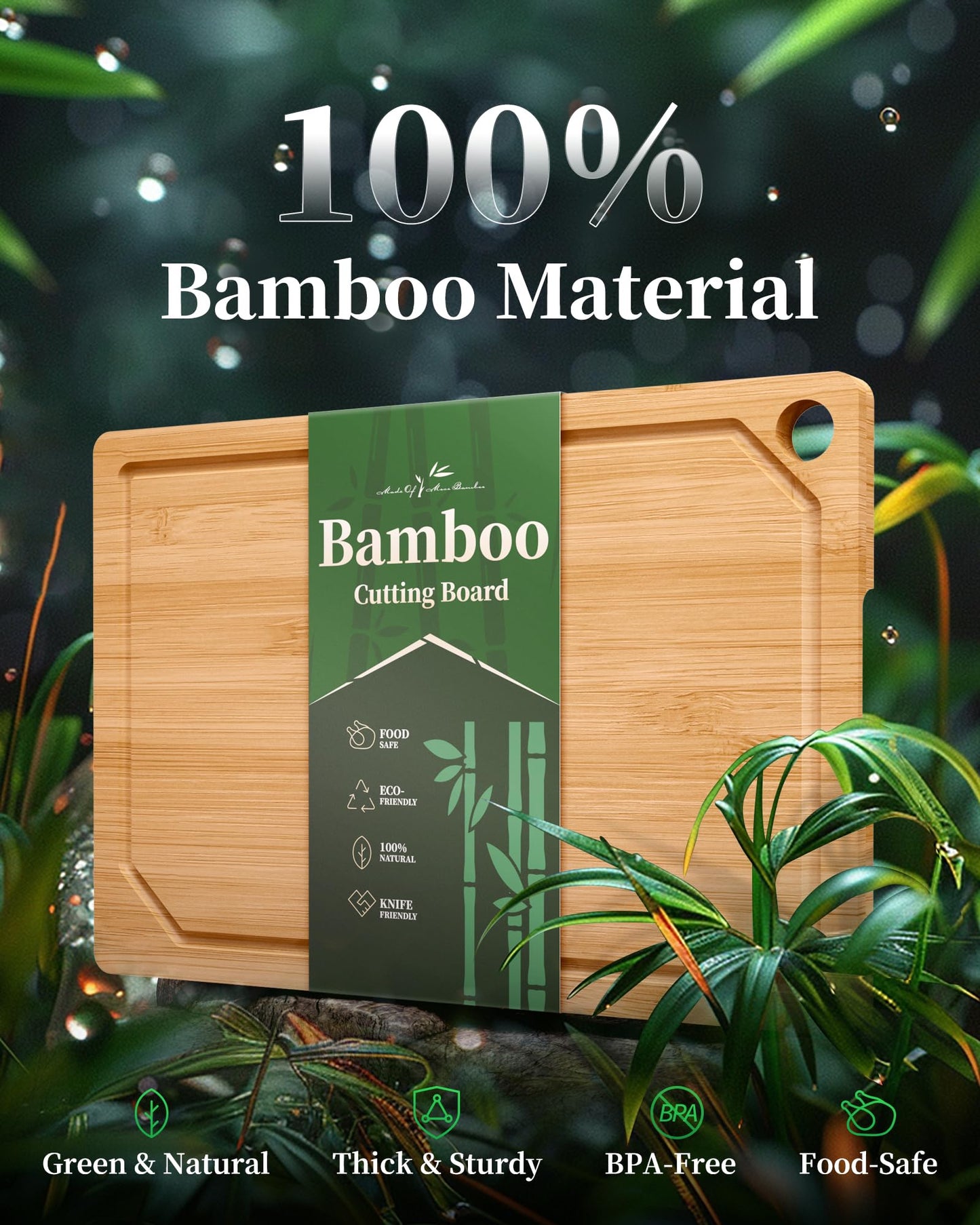 Kitsure Bamboo Cutting Board - Multi-Sizes Wooden Cutting Boards for Kitchen, Convenient Kitchen Essentials with Deep Juice Grooves, Natural Cutting Board for Chopping & Serving, 15.0" x 10.0"