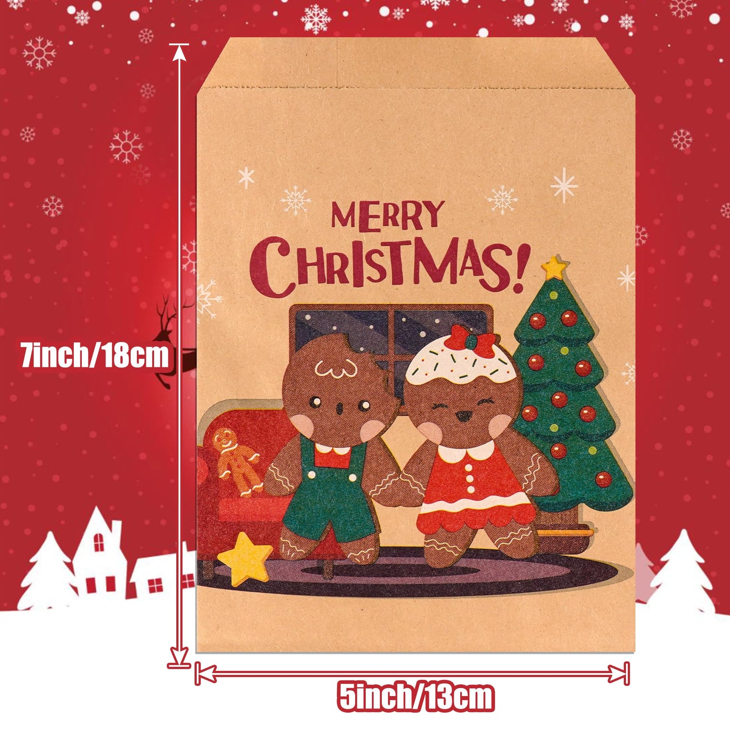 Kolewo4ever 240 Pieces Christmas Kraft Treat Bags Holiday Bag with Xmas Tree Santa Claus, Elk Prints Christmas Goodies Snack Gift Bag Candy Buffet Paper Bags for Xmas Holiday,6 Styles