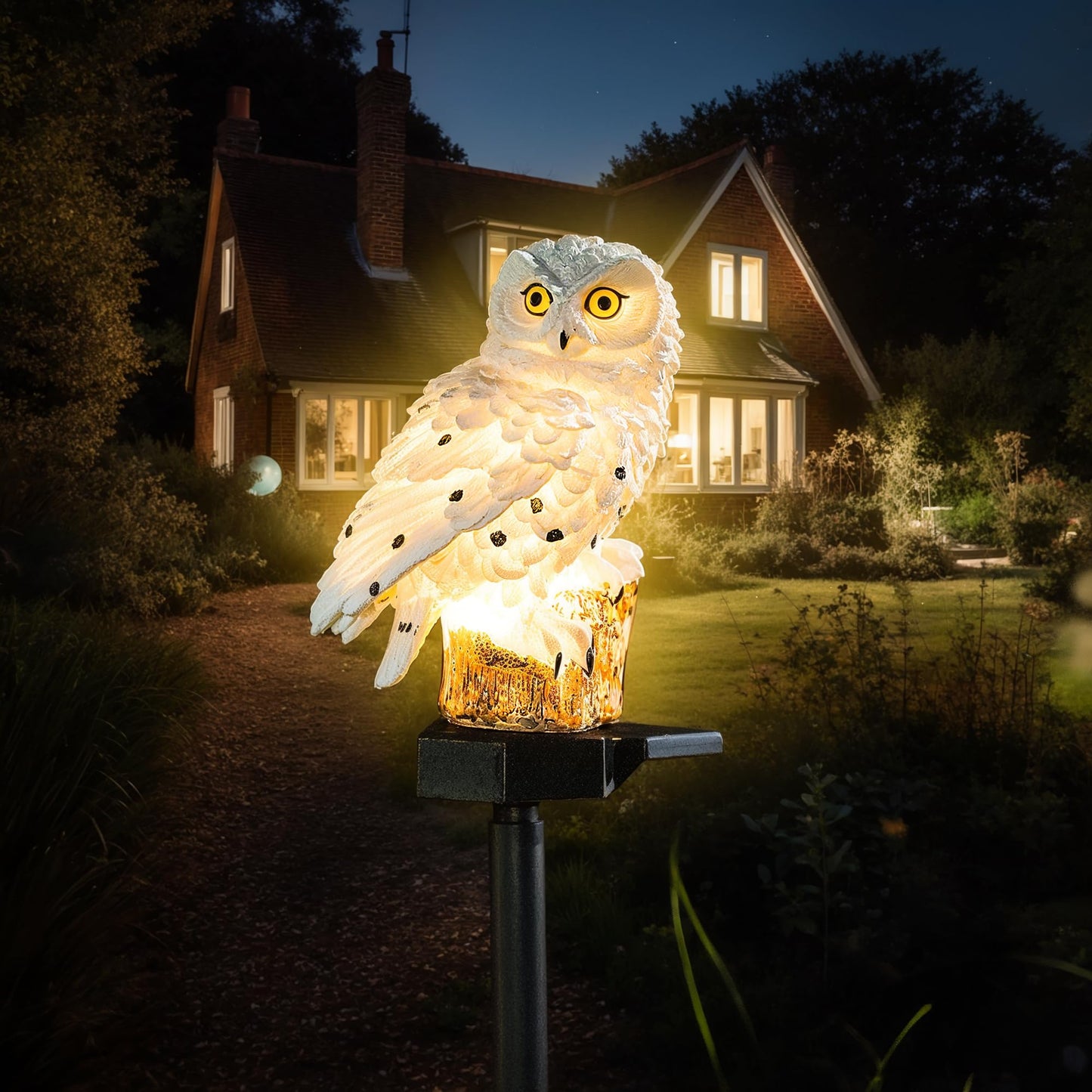 XURLEQ Garden Solar Light Outdoor Decor, Solar LED Light with Stake, Waterproof for Walkway Courtyard Party Decoration, White and Black Owl