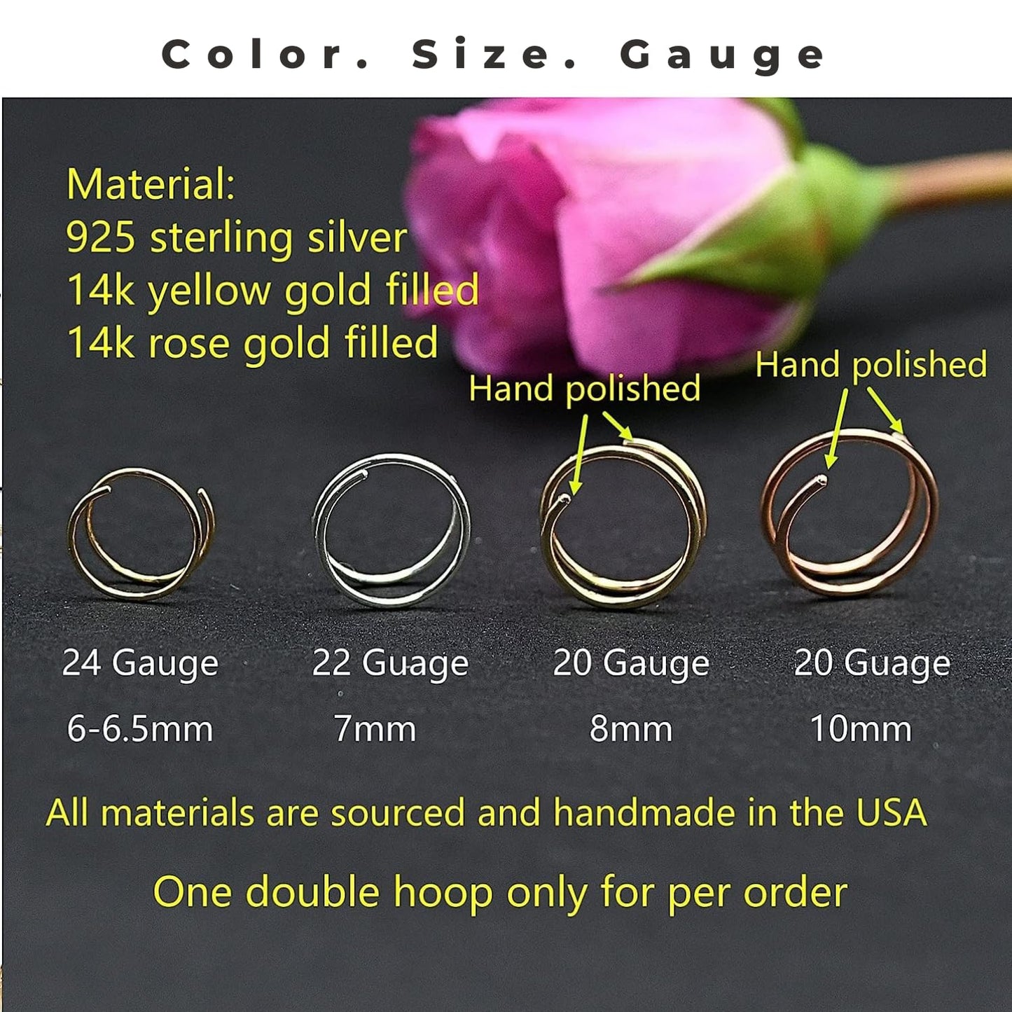 LUCKYJEWUS 14k Gold Filled 20G Double Hoop Nose Ring for Single Piercing, 20 Gauge Small Thin 8mm Spiral Nose Jewelry for Women Men