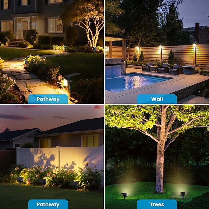 VOLISUN Solar Spotlight Outdoor, IP67 Waterproof Solar Landscape Spot Lights，Uplights for Yard Garden Pathway - 4 Pack (Warm White) 27 LED 3 Lighting Modes