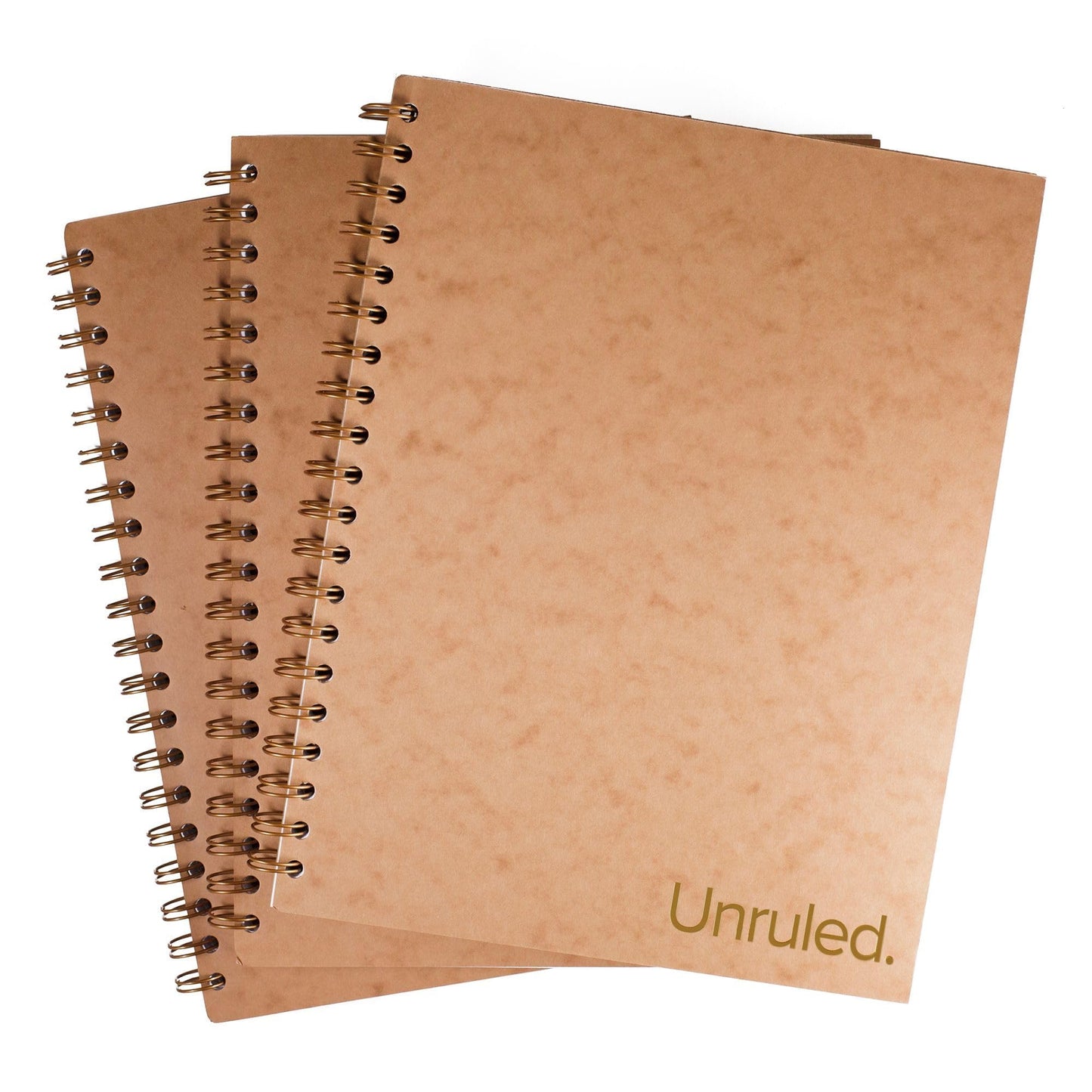 Unruled Classic Blank Spiral Notebook, 60lb Premium Plain Paper, 70 Sheets, Recycled and Sustainable, 10.5" x 8", 3 Pack, Gold Foil/Wire