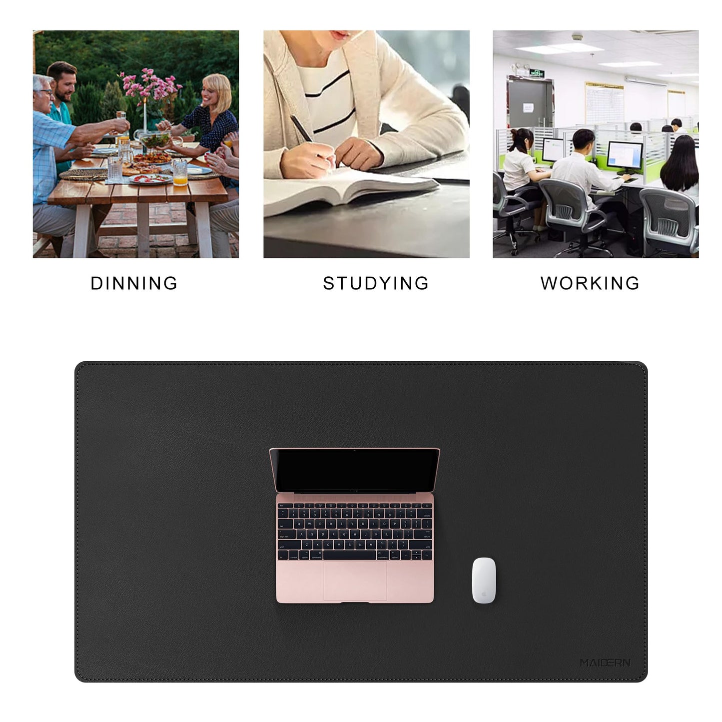 MAIDERN 40” x 24” Leather Desk Mat XL, Large Desk Pad, Reversible Cork & Leather Large Mouse pad for Desk, Waterproof Computer Desk Mat for Gaming Home Office (Black) …