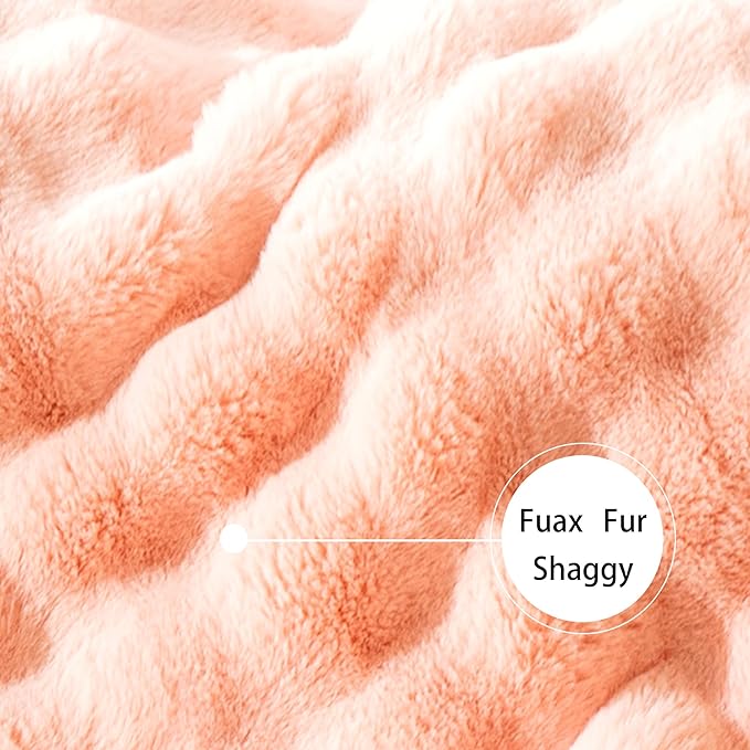 Luxury Faux Fur Throw Blanket 3D Bubble for Couch - Fluffy Blanket Double-Sided Non-Shedding, 60x80 Inches, Fits Bed/Car/Camping/Patio, Gift for Women,Room Decor,Pink ﻿