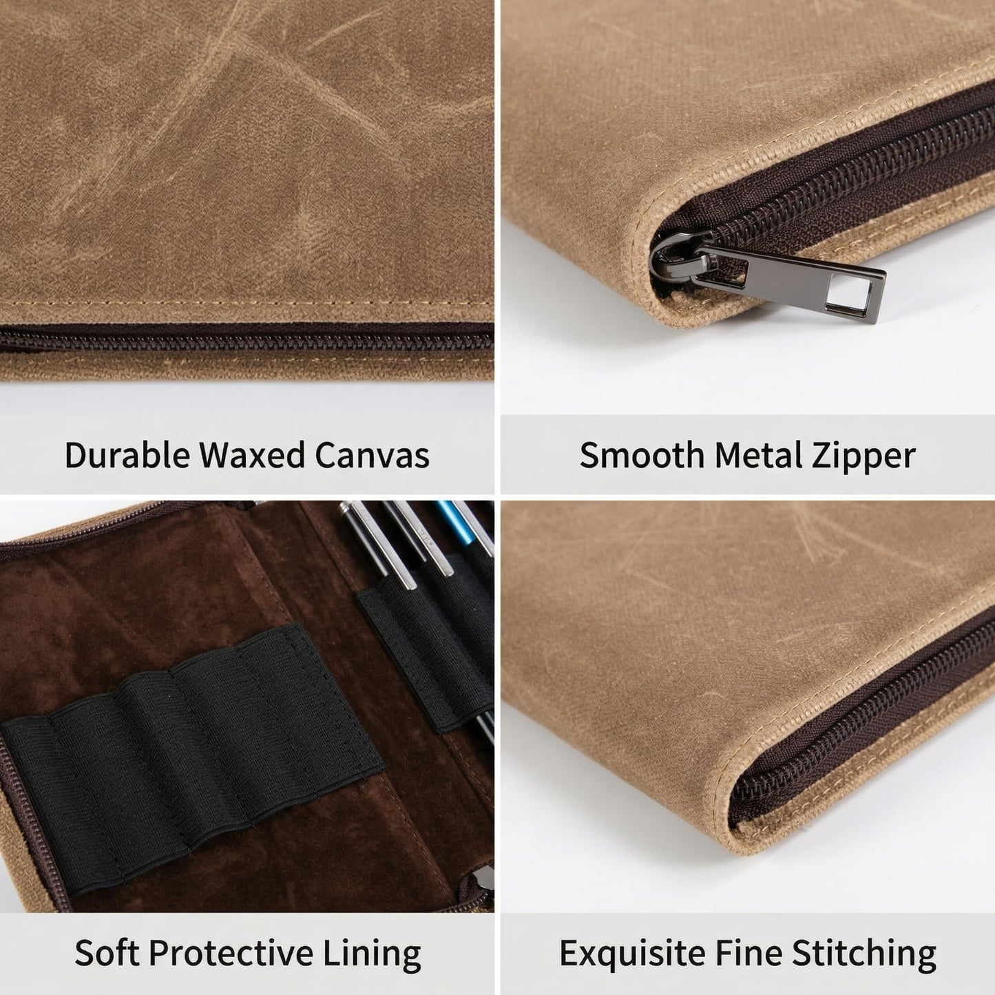 YLZZMDQSZ 10 Slot Fountain Pen Case, Waterproof Canvas Pen Organizer Case for Collection Purposes, A Gifts for Pens Lovers Brown